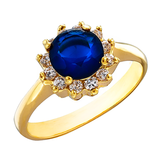 Picture of Blue CZ Shining Sun Ring Gold Plated