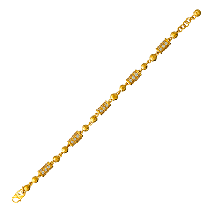 Picture of Mixed CZ Bamboo and Ball Chain Bracelet Gold Plated (Bola Buluh CZ) (16.5cm)