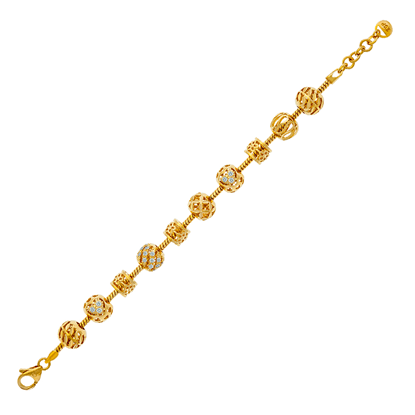 Picture of Mix CZ Ball Bead Charm Bracelet Gold Plated (16-16.5cm)