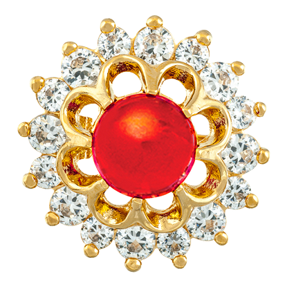 Picture of Red CZ Flower Brooch Gold Plated