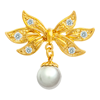 Picture of Floral Brooch Gold Plated with Dangle White Pearl