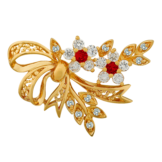 Picture of CZ Daisy Flower Bow Brooch Gold Plated