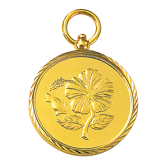 Picture of Large Vintage Hibiscus Coin Pendant Gold Plated