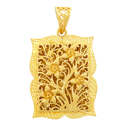 Picture of Square Vintage Filigree Flower Garden Pendant Gold Plated