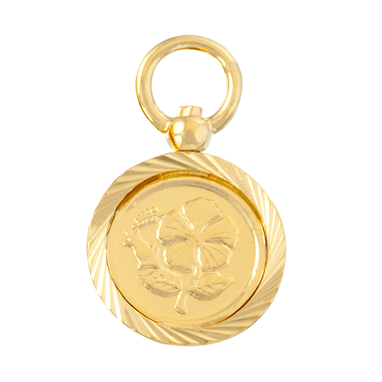 Picture of Mini Vintage Hibiscus Medallion Coin Pendant Gold Plated