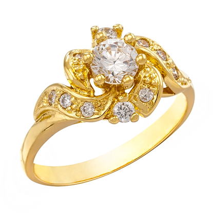 Picture of Swirl CZ Flower Ring Gold Plated