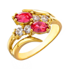 Picture of Double Red CZ Bypass Ring Gold Plated