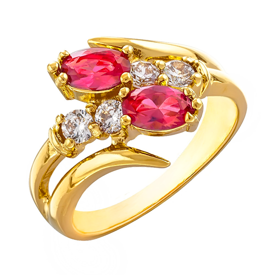 Picture of Double Red CZ Bypass Ring Gold Plated