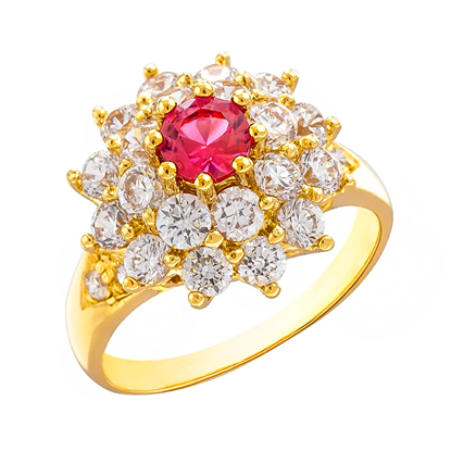 Picture of Red CZ Sunflower Ring Gold Plated