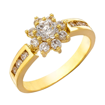 Picture of CZ Floral Ring Gold Plated with Channel CZ