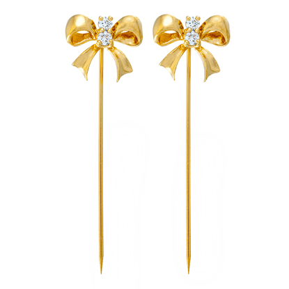 Picture of Bow Ribbon Hijab Scarf Pins Gold Plated with CZ
