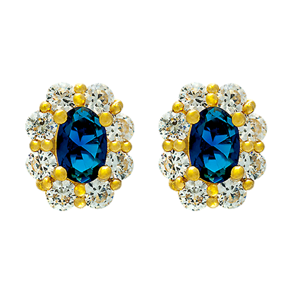 Picture of Blue CZ Classic Halo Stud Earrings Gold Plated