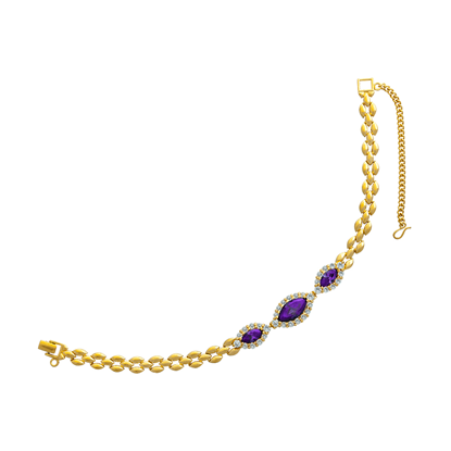 Picture of Navette Purple CZ Link Chain Bracelet Gold Plated (15.5cm)