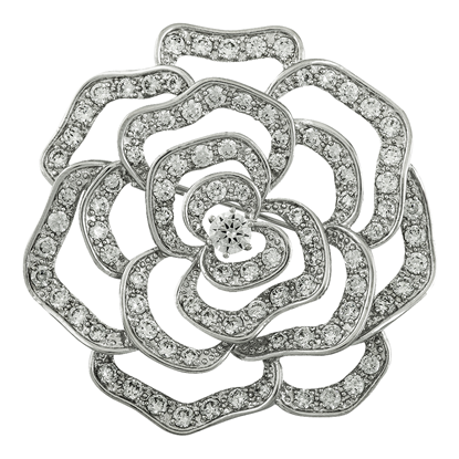 Picture of Pave CZ Rose Flower Brooch Rhodium Plated