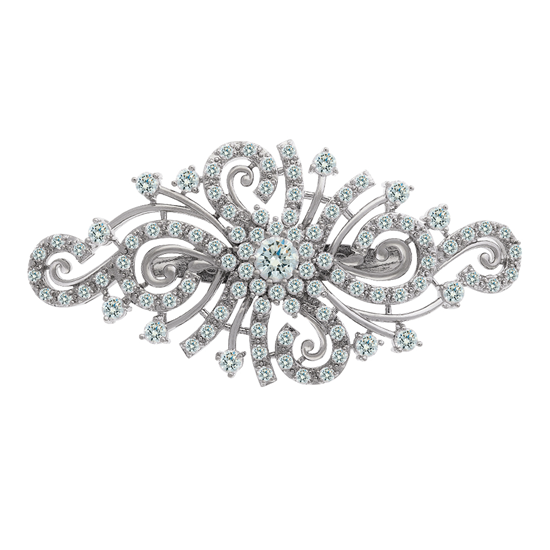 Picture of Swirl Rhombus Floral Brooch Rhodium Plated