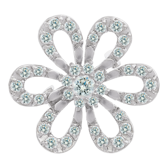 Picture of CZ Outlined Petals Flower Brooch Rhodium Plated