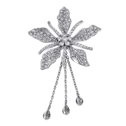 Picture of Large CZ Orchid Brooch Rhodium Plated