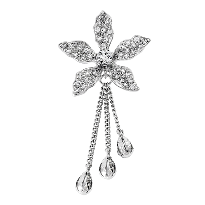 Picture of Small CZ Orchid Brooch Rhodium Plated