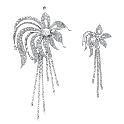 Picture of Feather Flower Brooch Rhodium Plated Set