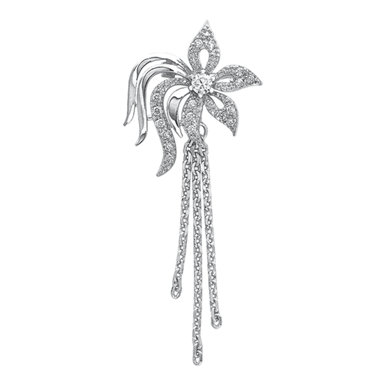 Picture of Small Feather Flower Brooch Rhodium Plated