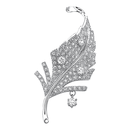 Picture of Large CZ Feather Brooch Rhodium Plated