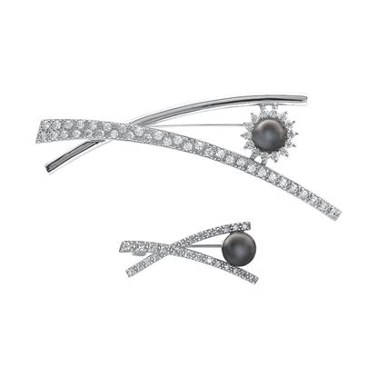 Picture of Criss Cross Brooch Rhodium Plated Set
