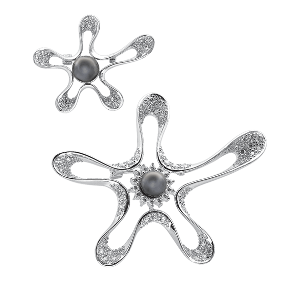 Picture of CZ Starfish Brooch Rhodium Plated Set