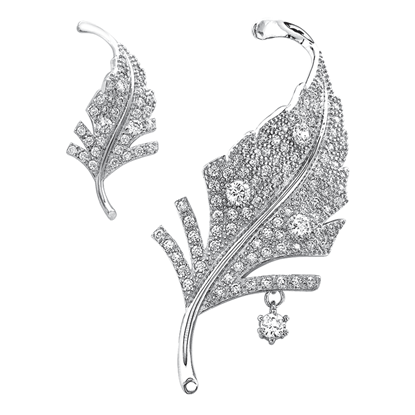 Picture of CZ Feather Brooch Rhodium Plated Set