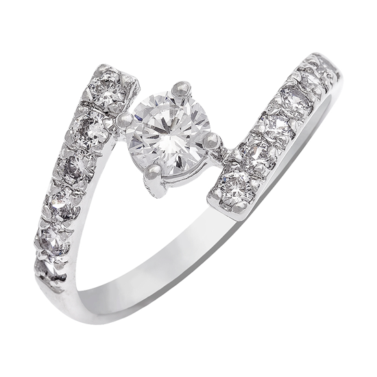 Picture of Solitaire Bypass Engagement Ring Rhodium Plated