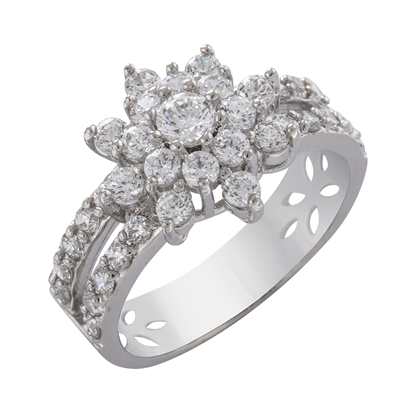 Picture of Flower Double Band Ring Rhodium Plated