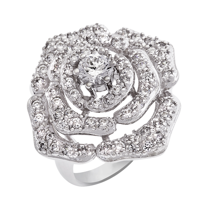 Picture of Blooming Rose Ring Rhodium Plated