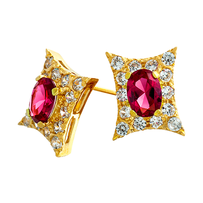 Picture of Square Pillow Oval Red CZ Stud Earrings Gold Plated