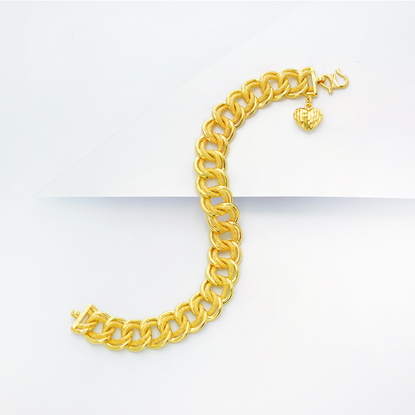 Picture of Double Link Chain Bracelet with Heart Charm Gold Plated (Coco) (16.5cm)
