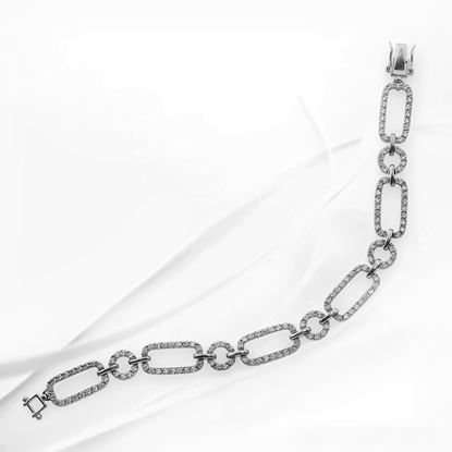 Picture of Mix CZ Paperclip and Circle Link Bracelet Rhodium Plated (16.5cm)