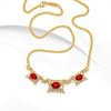 Picture of Triple Red CZ Square Pillow Necklace Gold Plated