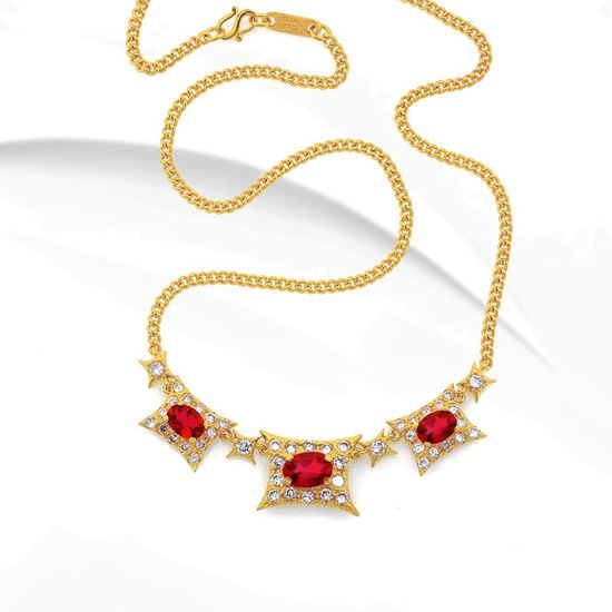 Picture of Triple Red CZ Square Pillow Necklace Gold Plated