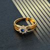 Picture of Blue CZ Petite Flower Signet Ring Gold Plated
