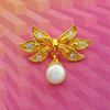 Picture of Floral Brooch Gold Plated with Dangle White Pearl