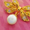 Picture of Floral Brooch Gold Plated with Dangle White Pearl