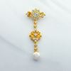 Picture of Mini Flower Brooch Gold Plated with Dangle White Pearl