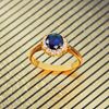 Picture of Blue CZ Shining Sun Ring Gold Plated