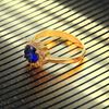 Picture of Blue CZ Shining Sun Ring Gold Plated