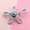 Picture of Small CZ Starfish Brooch Rhodium Plated with Black Pearl