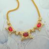 Picture of Triple Red CZ Square Pillow Necklace Gold Plated