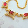 Picture of Triple Red CZ Square Pillow Necklace Gold Plated