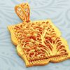 Picture of Square Vintage Filigree Flower Garden Pendant Gold Plated