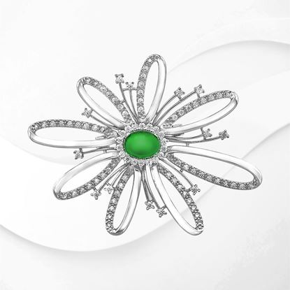Picture of Starburst Flower Ribbon Brooch Rhodium Plated