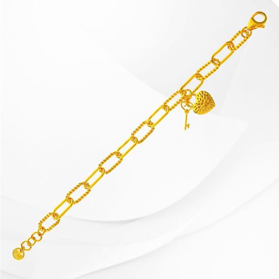 Picture of Heart Lock & Key Paperclip Chain Bracelet Gold Plated (16-17cm)