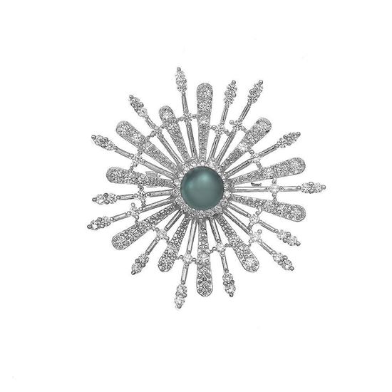 Picture of Large CZ Sunshine Brooch Rhodium Plated