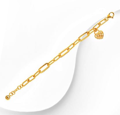 Picture of CZ Paperclip Bracelet Gold Plated with Heart Charm (16-17cm)